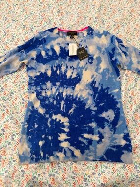 Charter Club Blue and Light Blue Tie-Dye Crewneck Sweater
